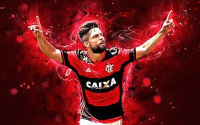 Diego Ribas, joy, brazilian footballers, striker, Flamengo FC, goal, soccer, Diego, Brazilian Serie A, abstract art, neon lights, Brazil