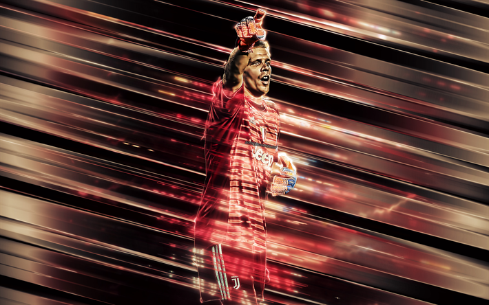 Wojciech Szczesny, 4k, kreativ konst, blad stil, m&#229;lvakt, Juventus FC, Polska fotbollsspelare, Serie A, Italien, r&#246;d bakgrund, fotboll