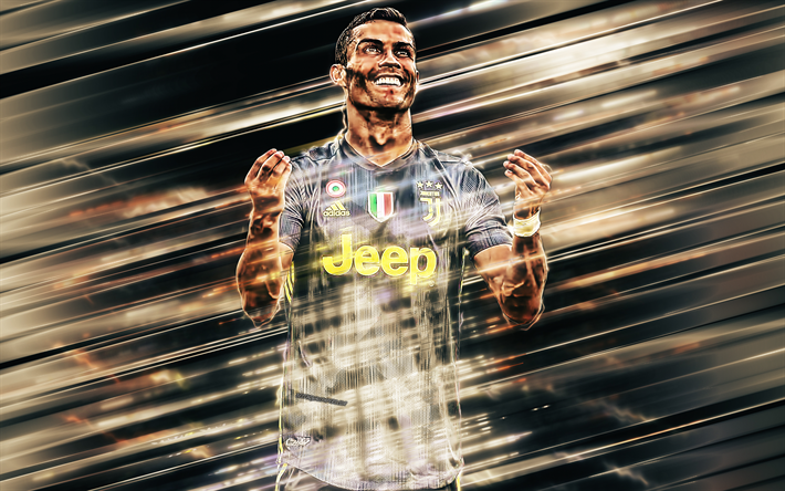 4k, Cristiano Ronaldo, portrait, CR7, Juventus FC, black uniform, Portuguese football player, Serie A, Italy, art, football, world football stars, genius, Juve, Ronaldo