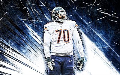 4k, Bobby Massie, grunge art, NFL, Chicago Bears, american football, offensive tackle, National Football League, blue abstract rays, Bobby Massie Chicago Bears, Bobby Massie 4K