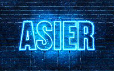 Asier, 4k, wallpapers with names, Asier name, blue neon lights, Happy Birthday Asier, popular spanish male names, picture with Asier name