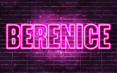 Berenice, 4k, pap&#233;is de parede com nomes, nomes femininos, nome Berenice, luzes de n&#233;on roxas, Feliz Anivers&#225;rio Berenice, nomes femininos franceses populares, foto com o nome Berenice