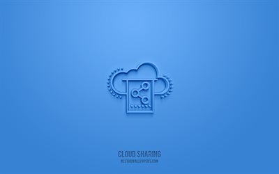 Cloud sharing 3d icon, blue background, 3d symbols, Cloud sharing, creative 3d art, 3d icons, Cloud sharing sign, Network 3d icons