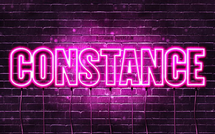 Constance, 4k, wallpapers with names, female names, Constance name, purple neon lights, Happy Birthday Constance, popular french female names, picture with Constance name