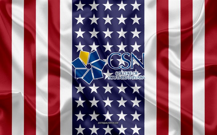 كلية جنوب نيفادا شعار, علم الولايات المتحدة, شعار كلية جنوب نيفادا, لاس فيغاس، نيفادا, نيفادا, الولايات المتحدة الأمريكية, كلية جنوب نيفادا