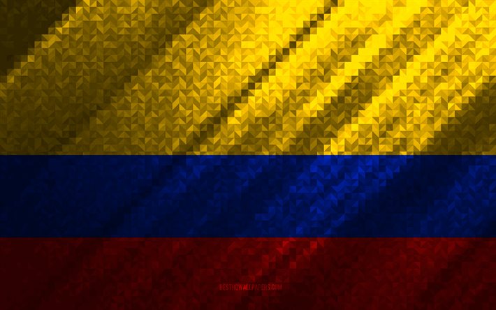 Bandiera della Colombia, astrazione multicolore, bandiera del mosaico della Colombia, Colombia, arte del mosaico, bandiera della Colombia