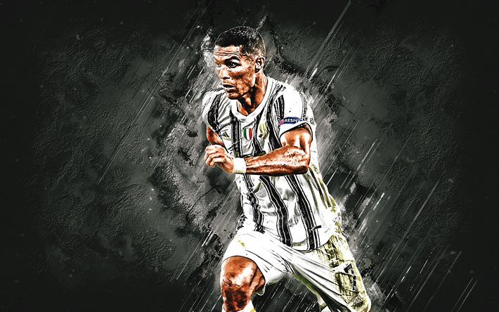 Cristiano Ronaldo, portrait, Juventus FC, Ligue des Champions, football, CR7, fond gris pierre