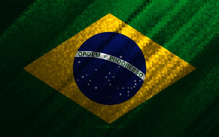 Bandiera del Brasile, astrazione multicolore, bandiera del mosaico del Brasile, Brasile, arte del mosaico, bandiera del Brasile