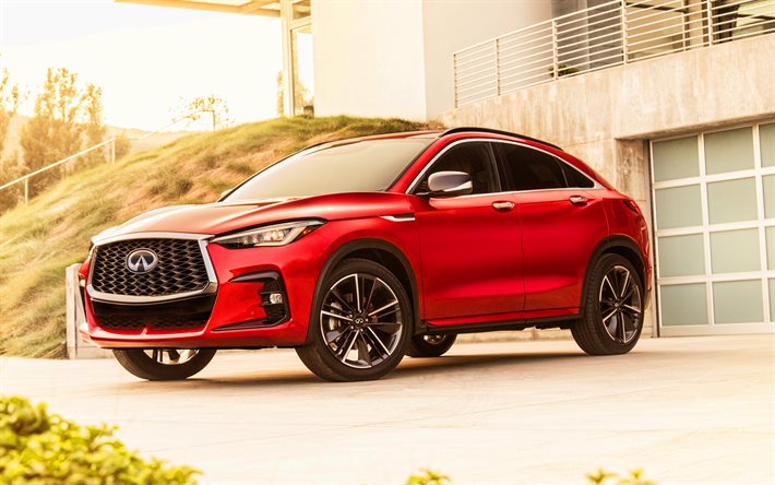Infiniti QX55, 4k, coupe crossover, 2021 cars, luxury cars, motion blur, 2021 Infiniti QX55, japanese cars, Infiniti