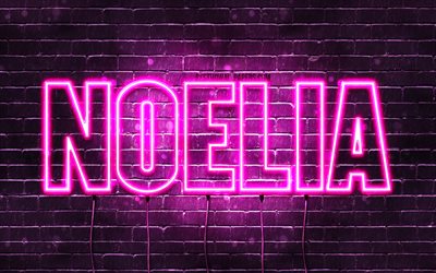 Noelia, 4k, wallpapers with names, female names, Noelia name, purple neon lights, Happy Birthday Noelia, popular spanish female names, picture with Noelia name