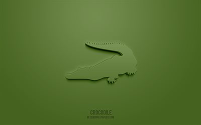 クロコダイル3dアイコン, 緑の背景, 3Dシンボル, わに, 創造的な3 dアート, 3D图标, ワニのサイン, 動物の3Dアイコン