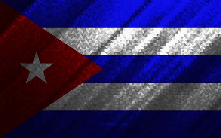 Bandeira de Cuba, abstra&#231;&#227;o multicolorida, bandeira do mosaico de Cuba, Cuba, arte do mosaico, bandeira de Cuba