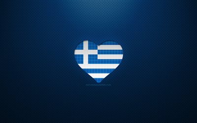 I Love Greece, 4k, Europe, blue dotted background, Greek flag heart, Greece, favorite countries, Love Greece, Greek flag