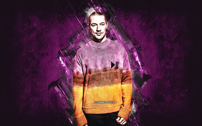 Diplo, American DJ, Thomas Wesley Pentz, purple stone background, creative art