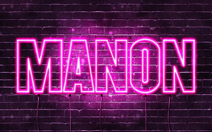 Manon, 4k, wallpapers with names, female names, Manon name, purple neon lights, Happy Birthday Manon, popular french female names, picture with Manon name