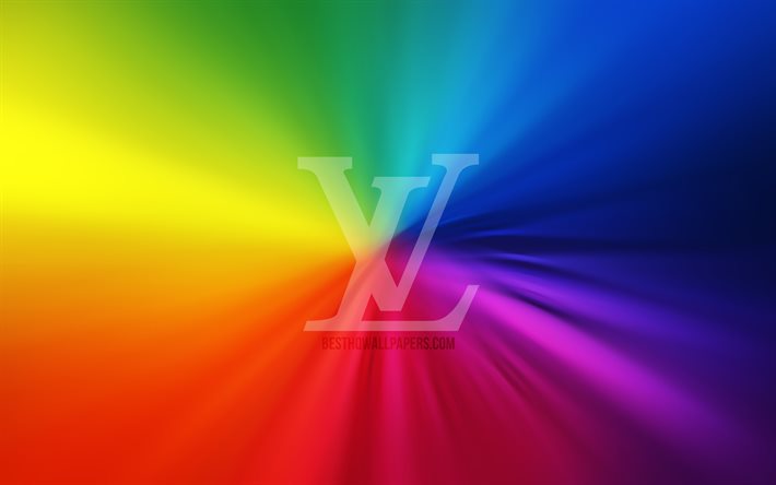 Louis Vuitton logo, 4k, vortex, rainbow backgrounds, creative, artwork, brands, Louis Vuitton