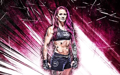 4k, Gina Mazany, grunge art, American fighters, MMA, UFC, female fighters, Gina Marie Mazany, Mixed martial arts, purple abstract rays, Gina Mazany 4K, UFC fighters, MMA fighters