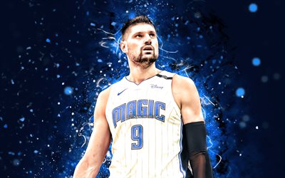 Nikola Vucevic, 4k, 2020, Orlando Magic, NBA, basket, USA, Nikola Vucevic Orlando Magic, bl&#229; neonljus, Nikola Vucevic 4K