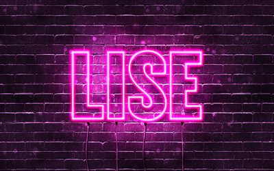 Lise, 4k, bakgrundsbilder med namn, kvinnliga namn, Lise namn, lila neonljus, Grattis p&#229; f&#246;delsedagen Lise, popul&#228;ra franska kvinnliga namn, bild med Lise namn