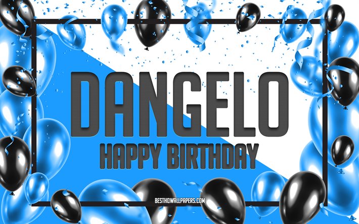 Buon compleanno Dangelo, Sfondo di palloncini di compleanno, Dangelo, sfondi con nomi, Sfondo di compleanno di palloncini blu, Compleanno di Dangelo