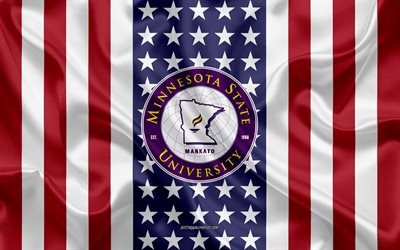 Minnesota State University Mankato Emblem, American Flag, Minnesota State University Mankato logo, Mankato, Minnesota, USA, Minnesota State University Mankato