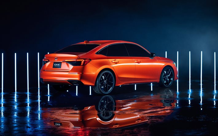 2022, prototipo Honda Civic, vista trasera, exterior, sed&#225;n naranja, nuevo naranja Civic 2022, coches japoneses, Honda