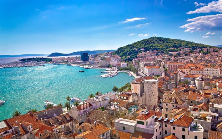 Split, Kroatia, Adrianmeren, kes&#228;ll&#228;, resort, Split kaupunkikuvaan, Jakaa panorama, Kroatian resorts, Dalmatia