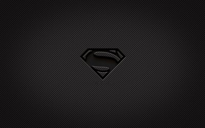 Superman logo in carbonio, 4k, grunge, arte, sfondo carbonio, creativo, Superman logo nero, supereroi, logo Superman, Superman