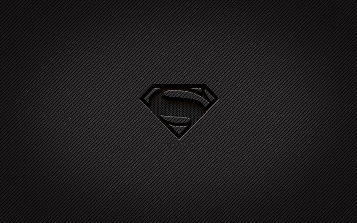 Logo carbone Superman, 4k, art grunge, fond carbone, cr&#233;atif, logo noir Superman, super-h&#233;ros, logo Superman, Superman
