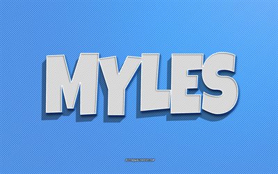 Myles, sfondo linee blu, sfondi con nomi, nome Myles, nomi maschili, biglietto di auguri Myles, line art, foto con nome Myles