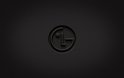 LG karbon logosu, 4k, grunge sanat, karbon arka plan, yaratıcı, LG siyah logo, markalar, LG logosu, LG