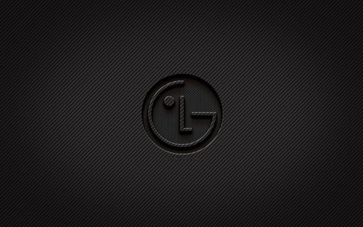 LG carbonio logo, 4k, arte grunge, sfondo carbonio, creativo, logo nero LG, marchi, logo LG, LG