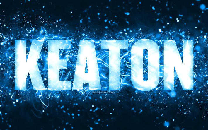 alles gute zum geburtstag keaton, 4k, blaue neonlichter, keaton name, kreativ, keaton happy birthday, keaton birthday, beliebte amerikanische m&#228;nnliche namen, bild mit keaton namen, keaton