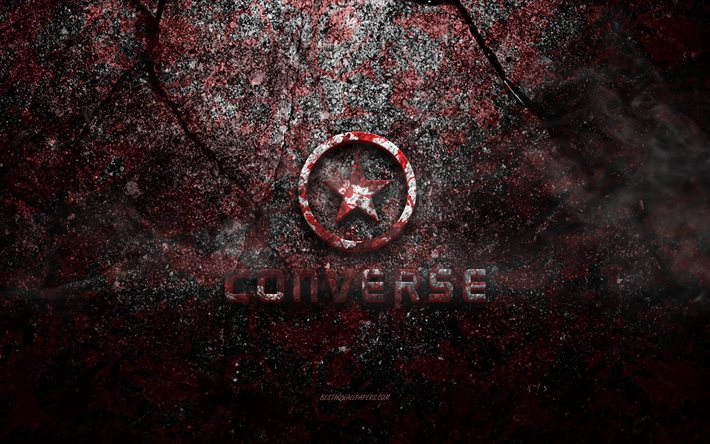 Logo Converse, art grunge, logo pierre Converse, texture pierre rouge, Converse, texture pierre grunge, embl&#232;me Converse, logo 3d Converse