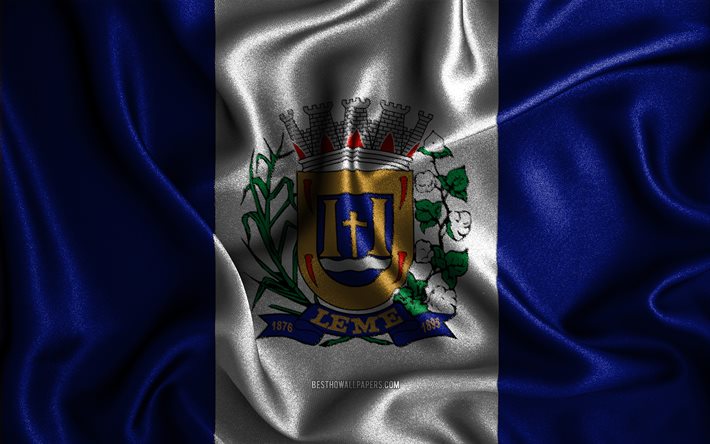 Bandiera di Leme, 4k, bandiere ondulate di seta, citt&#224; brasiliane, Giorno di Leme, bandiere in tessuto, arte 3D, Leme, citt&#224; del Brasile, bandiera Leme 3D
