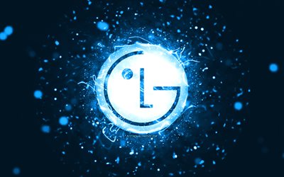 LG blue logo, 4k, blue neon lights, creative, blue abstract background, LG logo, brands, LG