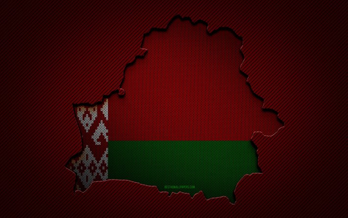 Vitryssland karta, 4k, Europeiska l&#228;nder, Vitrysslands flagga, r&#246;d kolbakgrund, Vitryssland kartsiluett, Vitryssland flagga, Europa, Vitrysslands karta, Vitryssland