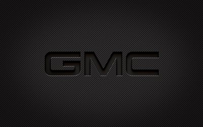GMC logo in carbonio, 4k, grunge, arte, sfondo carbonio, creativo, logo nero GMC, marche di automobili, logo GMC, GMC