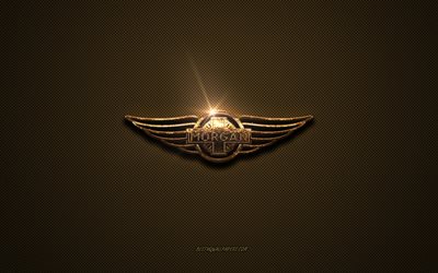 Morgan golden logo, artwork, brown metal background, Morgan emblem, Morgan logo, brands, Morgan