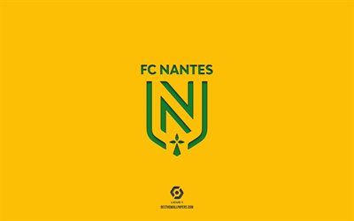 FC Nantes, keltainen tausta, Ranskan jalkapallomaa, FC Nantesin tunnus, Ligue 1, Nantes, Ranska, jalkapallo, FC Nantes logo