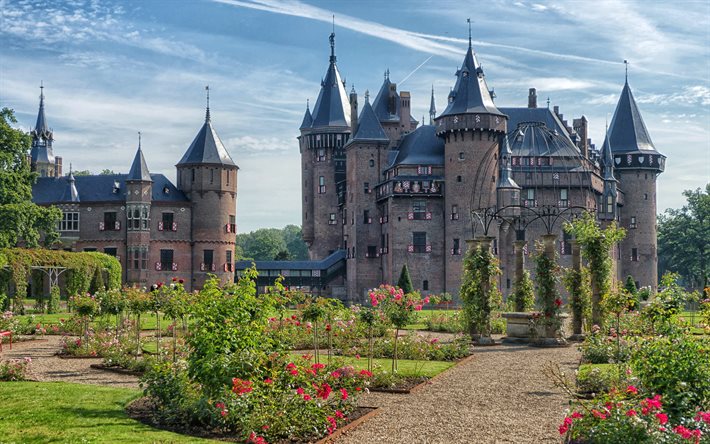 Castello di De Haar, bellissimo castello, antichi castelli, giardino, Utrecht, Paesi Bassi, il castello pi&#249; grande dei Paesi Bassi
