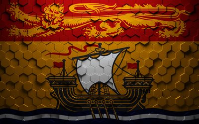 Drapeau du Nouveau-Brunswick, art en nid d&#39;abeille, drapeau des hexagones du Nouveau-Brunswick, Nouveau-Brunswick, art des hexagones 3d, drapeau du Nouveau-Brunswick