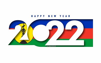 Happy New Year 2022 New Caledonia, white background, New Caledonia 2022, New Caledonia 2022 New Year, 2022 concepts, New Caledonia, Flag of New Caledonia