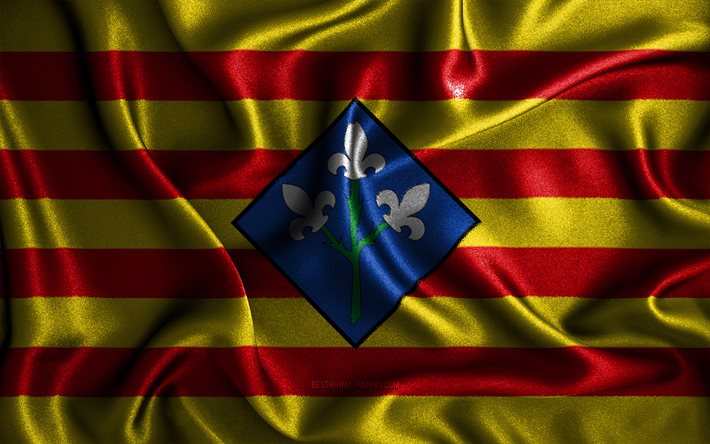 Lleidan lippu, 4k, silkki aaltoilevat liput, Espanjan maakunnat, Lleidan p&#228;iv&#228;, kangasliput, 3D-taide, Lleida, Eurooppa, Lleida 3D lippu, Espanja