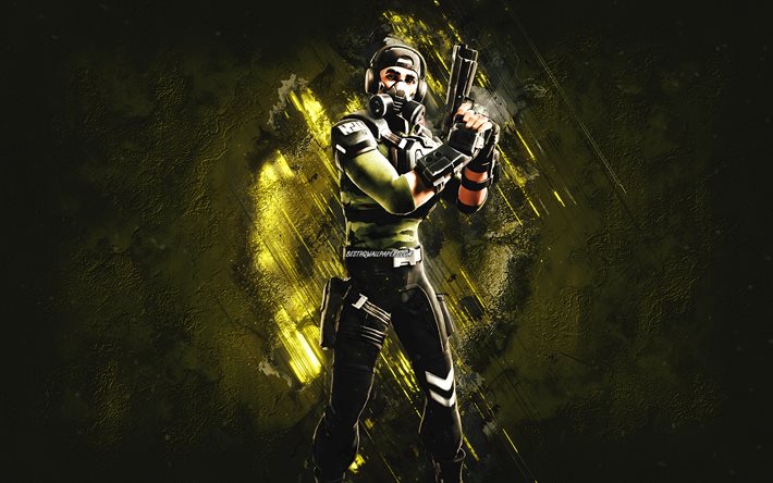 Fortnite Green Bravo Leader Skin, Fortnite, main characters, green stone background, Green Bravo Leader, Fortnite skins, Green Bravo Leader Skin, Green Bravo Leader Fortnite, Fortnite characters