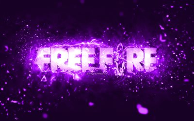 Garena Free Fire violet logo, 4k, violet neon lights, creative, violet abstract background, Garena Free Fire logo, online games, Free Fire logo, Garena Free Fire