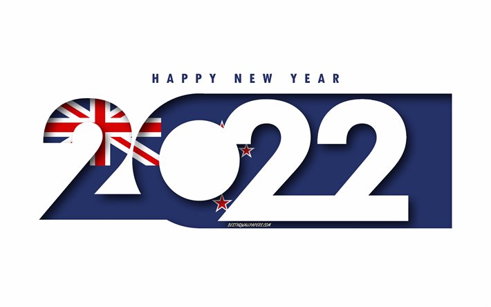 Feliz Ano Novo 2022 Nova Zel&#226;ndia, fundo branco, Nova Zel&#226;ndia 2022, Nova Zel&#226;ndia 2022 Ano Novo, 2022 conceitos, Nova Zel&#226;ndia, Bandeira da Nova Zel&#226;ndia
