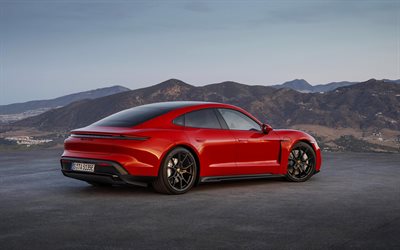 2022, Porsche Taycan GTS, 4k, vue arri&#232;re, ext&#233;rieur, nouveau rouge Taycan GTS, voitures &#233;lectriques de sport, voitures allemandes, Porsche