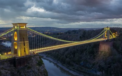 Pont suspendu de Clifton, rivi&#232;re Avon, soir, coucher de soleil, Bristol, pont suspendu, Nouvelle-Z&#233;lande