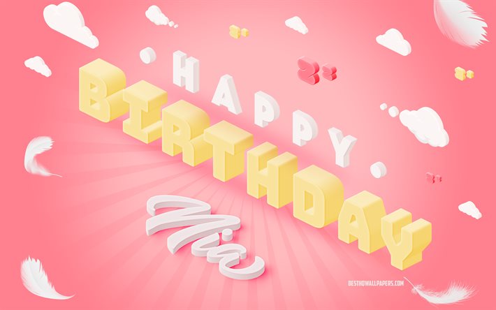 誕生日おめでとう, 3Dアート, 誕生日の3D背景, NIA, ピンクの背景, ニアお誕生日おめでとう, 3Dレター, ニア誕生日, 創造的な誕生日の背景